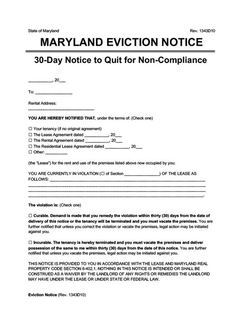 Eviction Notice Maryland Template